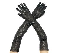 Guantes brillantes de moda, guantes largos con lentejuelas, guantes elásticos con purpurina, disfraz para mujeres y niñas, para carnaval, fiesta, club nocturno (negro, talla única)