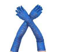 Guantes brillantes de moda, guantes largos con lentejuelas, guantes elásticos con purpurina, disfraz para mujeres y niñas, para carnaval, fiesta, club nocturno (azul, talla única)