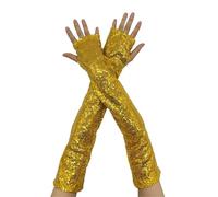 Guantes brillantes de moda, guantes largos con lentejuelas, guantes elásticos sin dedos, disfraz con purpurina para mujeres y niñas, para carnaval, fiesta, club nocturno (dorado, talla única)