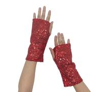 Guantes brillantes de moda, guantes largos con lentejuelas, guantes elásticos sin dedos, disfraz con purpurina para mujeres y niñas, para carnaval, fiesta, club nocturno (rojo, talla única)