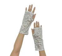 Guantes brillantes de moda, guantes largos con lentejuelas, guantes elásticos sin dedos, disfraz con purpurina para mujeres y niñas, para carnaval, fiesta, club nocturno (gris, talla única)
