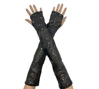 Guantes brillantes de moda, guantes largos con lentejuelas, guantes elásticos sin dedos, disfraz con purpurina para mujeres y niñas, para carnaval, fiesta, club nocturno (negro, talla única)