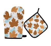 Guantes Cocina Hojas De Color Marrón del Día De Acción De Gracias Juego De 2 Guantes para El Horno Antideslizante Lavables Oven Gloves para Microondas Cocinar