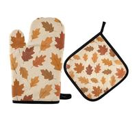 Guantes Cocina Hojas De Otoño del Día De Acción De Gracias Juego De 2 Guantes Agarraderas Antideslizante con Ganchos Manopla para Microondas Asar