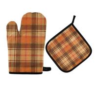 Guantes Cocina Otoño A Cuadros Marrones De Acción De Gracias Juego De 2 Guante De Horno Agarraderas con Ganchos Antideslizante Guante Hornear para Asar Microondas