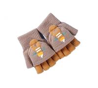 Guantes convertibles de invierno de medio dedo, guantes elásticos de punto sin dedos con cubierta suave para niños, adolescentes, patrón de dibujos animados, mujeres, niños, medio dedo, mujeres