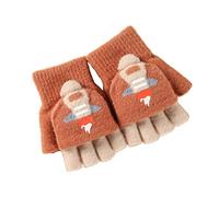 Guantes convertibles de invierno de medio dedo, guantes elásticos de punto sin dedos con cubierta suave para niños, adolescentes, patrón de dibujos animados, mujeres, niños, medio dedo, mujeres