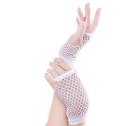Guantes cortos de rejilla, 1 Pares Blanco guantes de malla sin dedos de nailon perforado, guantes de fiesta de noche de ópera elásticos elegantes Retro Funky