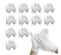 Guantes de algodón blancos, 12 pares de guantes de tela blanca 100% algodón, guantes de algodón para hidratantes cosméticos mano spa tratamiento inspección de servicio manos