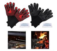 Guantes de barbacoa de triple capa resistentes al calor con silicona ignífuga y fibra de aramida, adecuados para asar y usar en horno (negro)