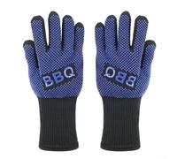 Guantes de barbacoa extremadamente resistentes al calor hasta 500 °C para asar a la parrilla y cocinar soldadura, cuero ignífugo con agarre de silicona, manga larga, protección de manos de 32 cm