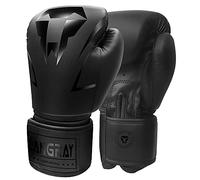 Guantes de Boxeo, LangRay Boxing Gloves Convex Skin Combat Cuero de PU Juego de Guantes de Boxeo Muay Thai de Piel Gruesa para Entrenamiento y Sparring en Muay Thai Kickboxing Fitness,Negro 10oz