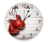 Guantes de Boxeo Rojos contra la Pared de Madera Relojes de Pared Que no Hacen tictac Chica Niño Dormitorio Baño Cocina Sala de Estar Oficina Reloj Redondo
