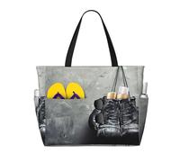 Guantes de boxeo viejos colgados de un clavo en la pared con espacio para texto. Bolso de playa grande para mujer con cremallera y bolsillo impermeable, bolso de gimnasio ligero y plegable para viaje