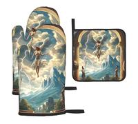 Guantes de cocina coloridos resistentes al calor de los dioses y héroes de la antigua Grecia, almohadillas calientes, lindas cosas de panadero, regalos de cocina para amantes de la cocina, cocineros y