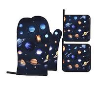 Guantes de Cocina con Estampado de Planetas, Estrellas y la Vía Láctea, agarraderas, Guantes Resistentes al Calor para cocinar a la Parrilla.