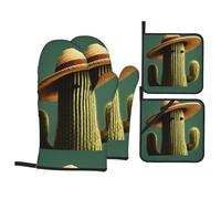 Guantes de cocina para hornear, soporte para ollas WHJDPP Sombrero con patrón de cactus grueso, práctico aislamiento térmico antiquemaduras para hornear en la cocina