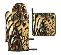 Guantes de Cocina Resistentes al Calor, Manoplas y agarraderas de Piel de Leopardo, león y Tigre atigrado, Juego de 3 Piezas.