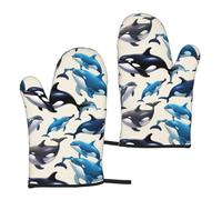 Guantes de cocina unisex con estampado de ballena asesina, 5.9 x 11 pulgadas, impermeables, para cocinar y hornear