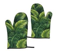 Guantes de cocina unisex con estampado de plantas tropicales verdes de 5.9 x 11 pulgadas, impermeables, para cocinar y hornear