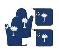 Guantes de cocina y agarradera con estampado de la bandera de Carolina del Sur, 4 unidades, guantes antideslizantes resistentes al calor para cocinero y cocinero