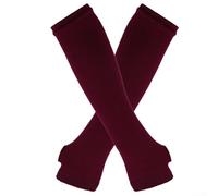 Guantes de codo sin dedos para mujer, largo a rayas, mezcla de algodón y poliéster, estilo casual Y2K, adecuados para las cuatro estaciones (talla única, rojo vino)