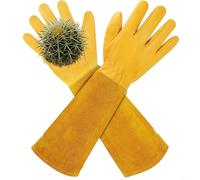 Guantes de cuero a prueba de espinas con palma de vaca y guantes de longitud al codo que ofrecen protección y flexibilidad para poda y jardinería al aire libre (L)