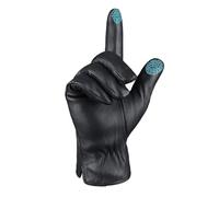 Guantes de cuero de invierno para hombre Guantes de conducción de piel de oveja con pantalla táctil forrada de cachemira cálida,Negro,XL