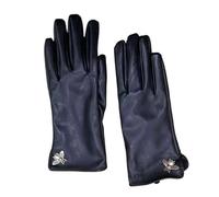 Guantes De Cuero Mujer Guantes de piel sintética for mujer, invierno y otoño, con dedos completos, metal, bonitos cálidos, diseño abeja