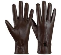 Guantes De Cuero Para Mujer Piel De Oveja Sintética Cálida De Invierno Para Mujer, Con Hebilla De Metal, Estilo De Conducción, Color Liso, Caja De Regalo - Marrón Oscuro - L