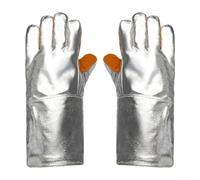 Guantes de cuero para soldadura, guantes de fuego de aluminio, resistentes al calor, resistentes al calor, guantes de manga larga para TIG/MIG, parrilla, barbacoa