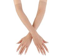 Guantes de Diamantes de Imitación y Rejilla para Mujer - Disfraz de Hada, Sirena, Redes con Purpurina para Cosplay