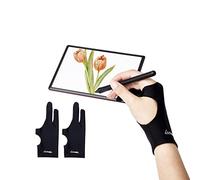 Guantes de dibujo digital, paquete de 2, guantes de artista para dibujar tableta, iPad, bocetos, guantes de arte con dos dedos para mano derecha e izquierda (protector de manchas, grande, 3.35 x 9.96