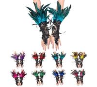 Guantes de encaje con plumas de pavo real, disfraz de noche para mujer, estilo retro, gótico, sin dedos, guantes de malla para cisne negro, bruja, cuervo y accesorios de disfraz de carnaval, @35