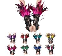 Guantes de encaje con plumas de pavo real, disfraz de noche para mujer, estilo retro, gótico, sin dedos, guantes de malla para cisne negro, bruja, cuervo y accesorios de disfraz de carnaval, @31
