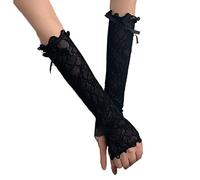 Guantes de encaje para mujer, guantes de encaje sin dedos, protección UV, mangas elásticas para el brazo, longitud del codo, 12 pulgadas, color negro y blanco, para vestido, protección solar, guantes