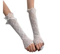Guantes de encaje para mujer, guantes de encaje sin dedos, protección UV, mangas elásticas para el brazo, longitud del codo, 12 pulgadas, color negro y blanco, para vestido, protección solar, guantes