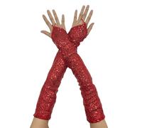 Guantes de encaje sin dedos de lentejuelas de moda para mujer, guantes brillantes para disfraz de boda, etc., entrenamiento, esquí, correr, deportes, fiesta, vida diaria (rojo, talla única)