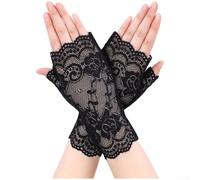 Guantes de encaje sin dedos para mujer, malla transpirable, protección solar, antideslizante, elegante, diseño en relieve para conducir al aire libre, uso diario, negro, blanco, blanco roto (negro)