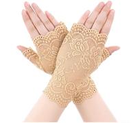 Guantes de encaje sin dedos para mujer, malla transpirable, protección solar, antideslizante, elegante, diseño en relieve para conducir al aire libre, uso diario, negro, blanco, blanco roto (marfil)