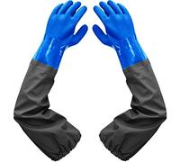 Guantes de estanque, guantes largos de PVC de goma impermeables con codo de longitud, guantes de acuario, 25 pulgadas, color Azul, 65cm