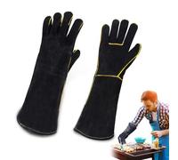 Guantes de fuego para quemador de troncos, guantes de barbacoa de cuero ignífugo, guantes resistentes al calor para barbacoa, soldadura, chimenea, guantes grandes para horno, hornear, estufa, soporte