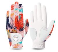Guantes de golf para mujer, piel para mano izquierda, con marcador de bola brillante, guante de colores para golfista diestro, agarre para todo tipo de clima (naranja, mediano, izquierda)
