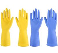 Guantes de goma 4 pares para lavavajillas de cocina, guantes de limpieza para el hogar reutilizables. (M, amarillo + azul)