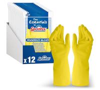 Guantes de Goma Reutilizables The Essentials de Spontex | Medianos | Guantes para Limpieza de látex Natural | Forro de algodón | Paquete de 12 x 1 (12 Pares en Total)