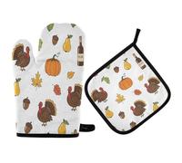 Guantes De Horno Agarraderas Pollo Calabaza Acción De Gracias Juego De 2 Manoplas Horno Antideslizante con Ganchos Guante Cocina para Asar Barbacoas