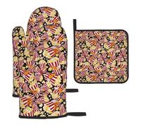 Guantes de horno con estampado de palomitas de maíz y soportes para ollas, guantes de cocina para cocinar, hornear y asar