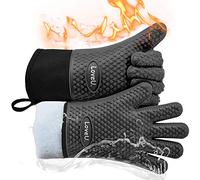 Guantes de horno de cocina Loveuing - Manoplas de horno de silicona resistentes al calor con doble capa, con 5 dedos, agarradera impermeable y antideslizante para barbacoa, cocinar, hornear (XL-XXXL