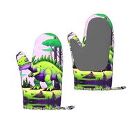 Guantes de horno de silicona con diseño de dinosaurio verde, un par de diseños antideslizantes para el hogar, cocina, al aire libre, barbacoa, pan