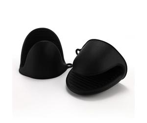 Guantes de Horno de Silicona Engrosada Agarrador de Ollas Mini Manoplas de Horno Resistentes al Calor Cubiertas de Agarre para Hornear, Cocinar, Barbacoa a la Parrilla (Negro)